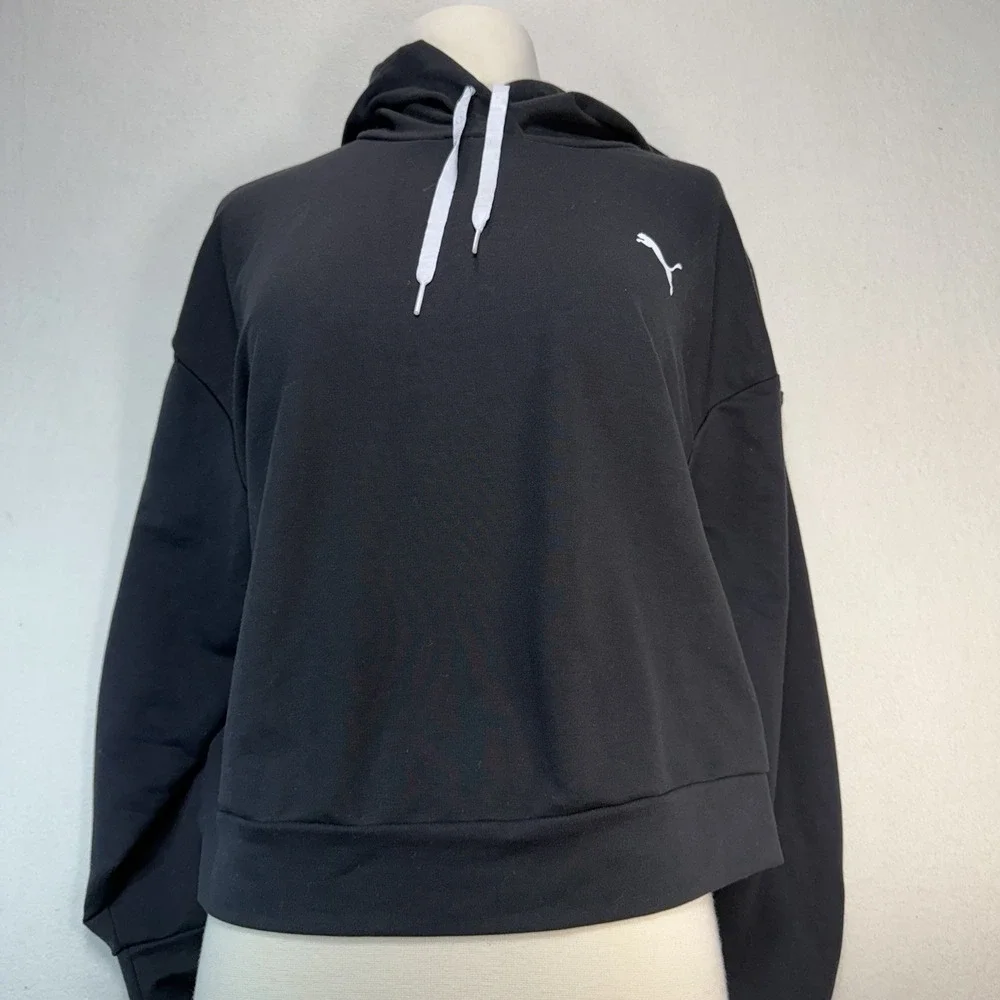 Puma Women's Black Pullover "Keeps You Dry" Cropped Hoodie Sz. M Long Sleeves - Picture 2 of 7